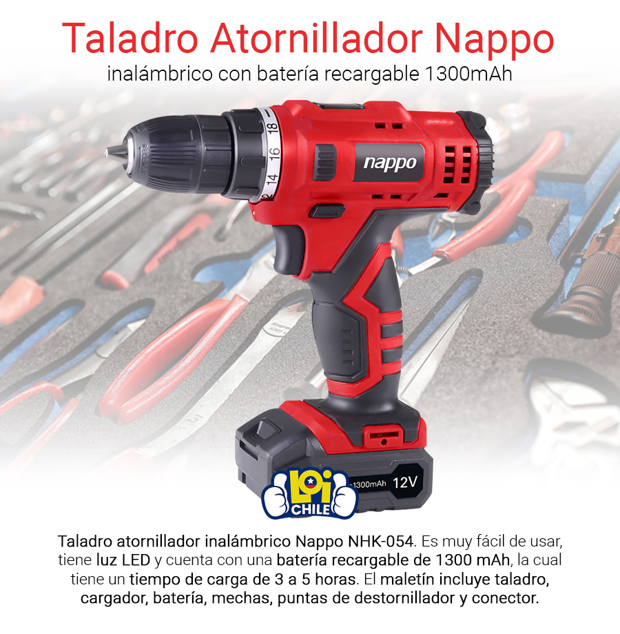 TALADRO INALAMBRICO NAPPO NHK-054 12V CON ACCESORIOS - 2