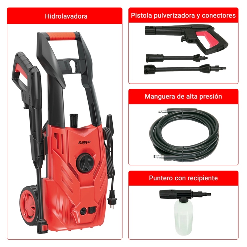 HIDROLAVADORA NAPPO 1800W JABONERA 5MTS MANGUERA - 4