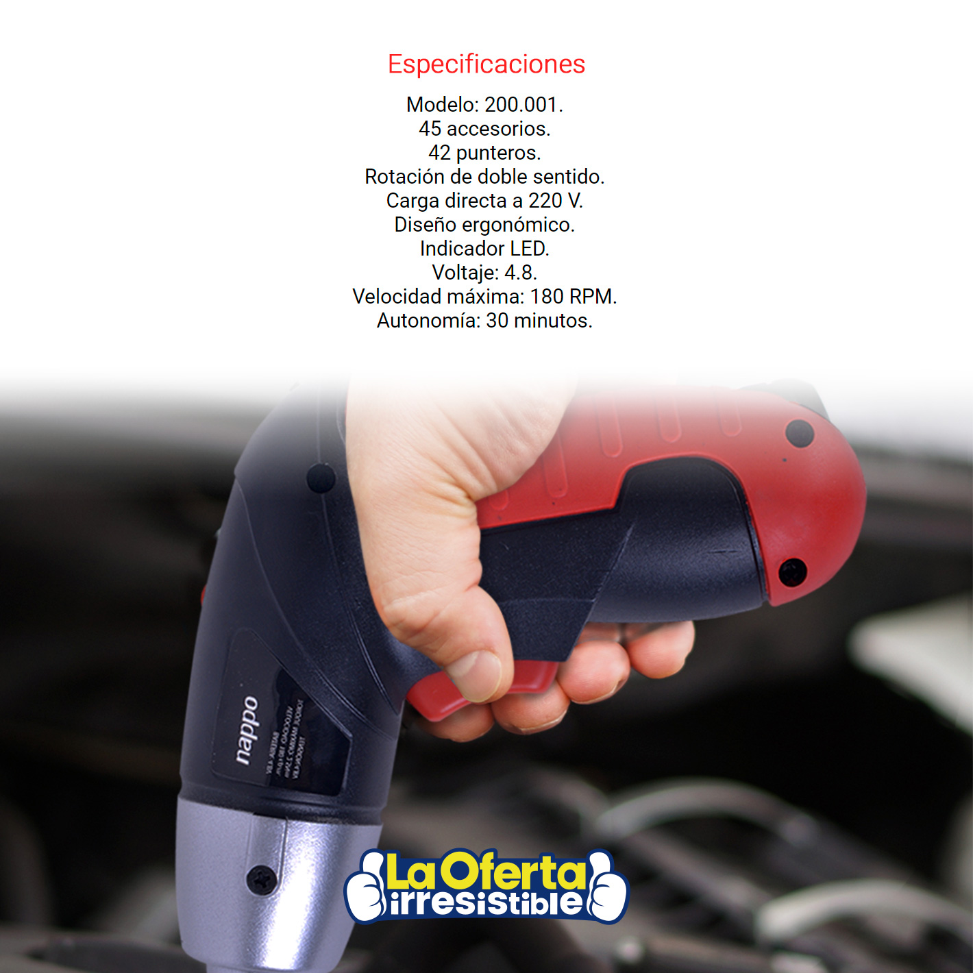 DESTORNILLADOR INALÁMBRICO NAPPO CON ACCESORIOS - 3