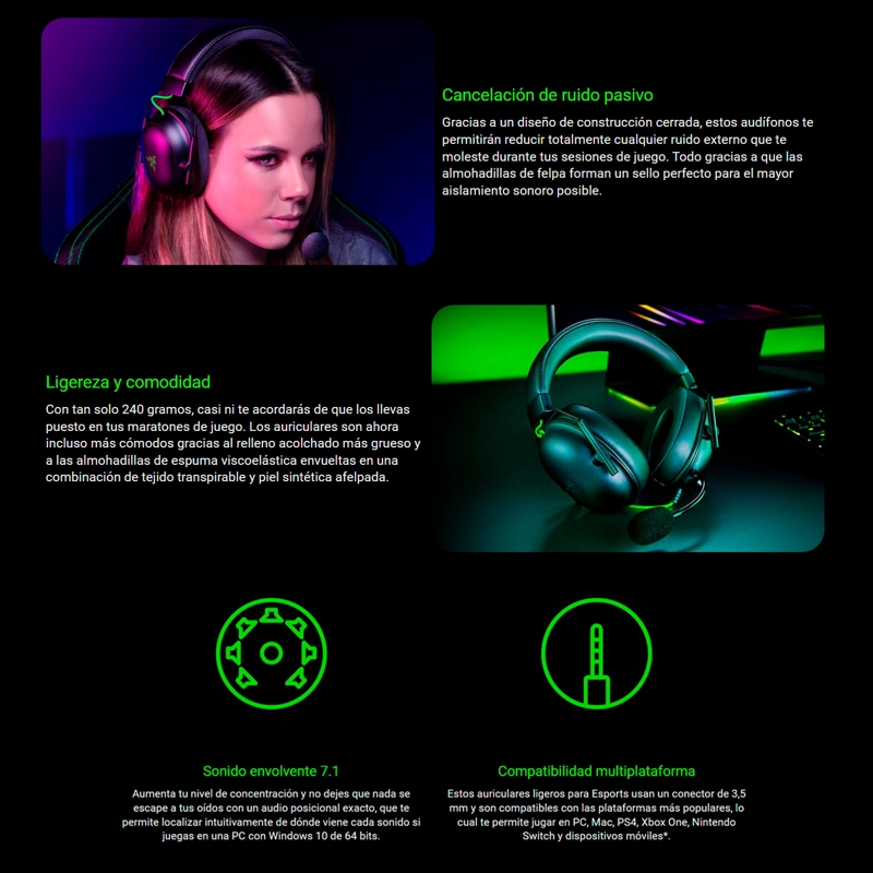 AUDÍFONOS GAMER RAZER HEADSET BLACKSHARK V2 X - 6