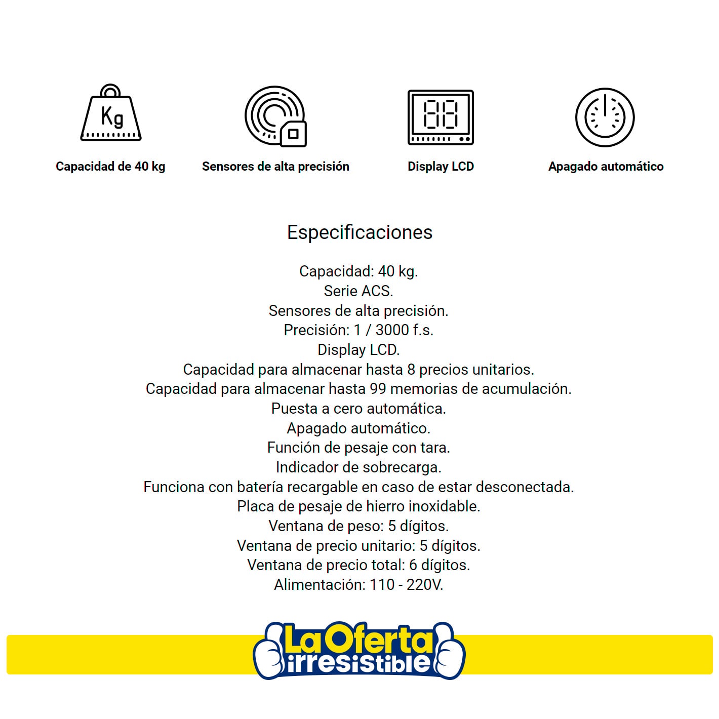 BALANZA ELECTRÓNICA COMERCIAL DE PRECISIÓN CON BANDEJA 40KG - 3