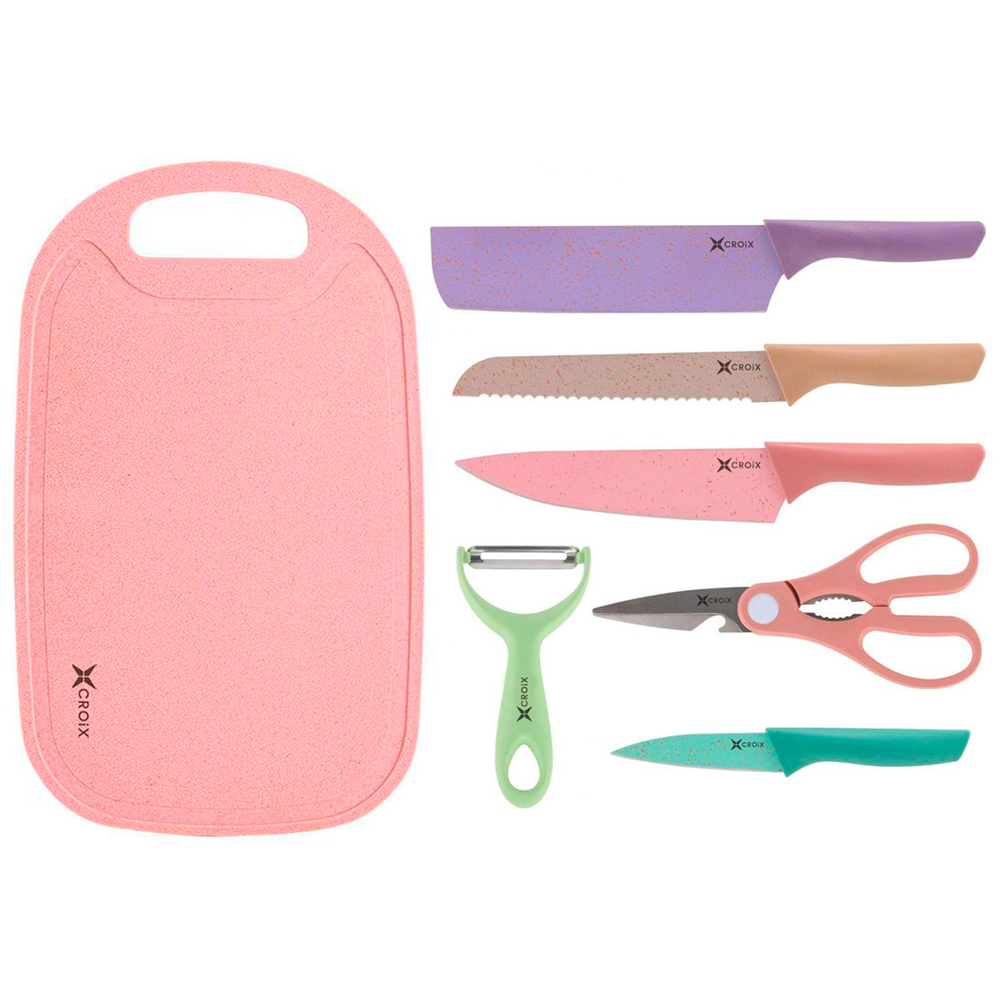 SET CUCHILLOS DE COCINA CROIX 7 PIEZAS TABLA TIJERA PELADOR - 1