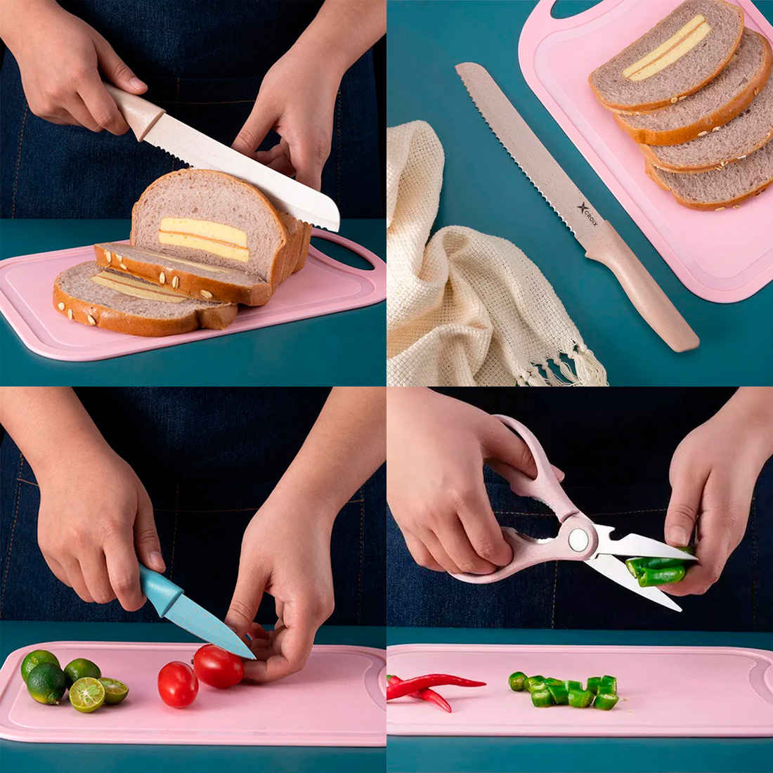 SET CUCHILLOS DE COCINA CROIX 7 PIEZAS TABLA TIJERA PELADOR - 6