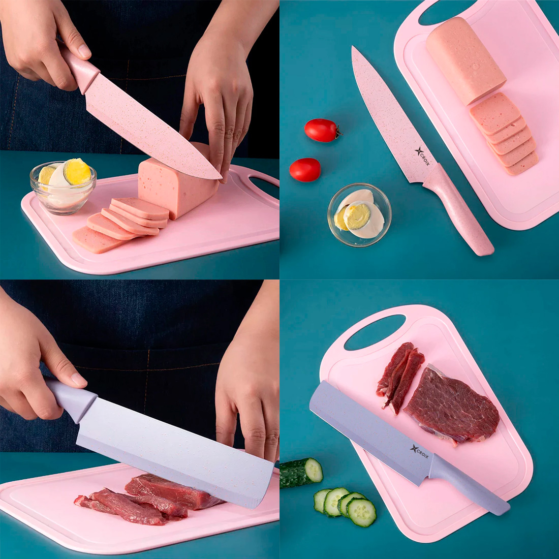SET CUCHILLOS DE COCINA CROIX 7 PIEZAS TABLA TIJERA PELADOR - 7