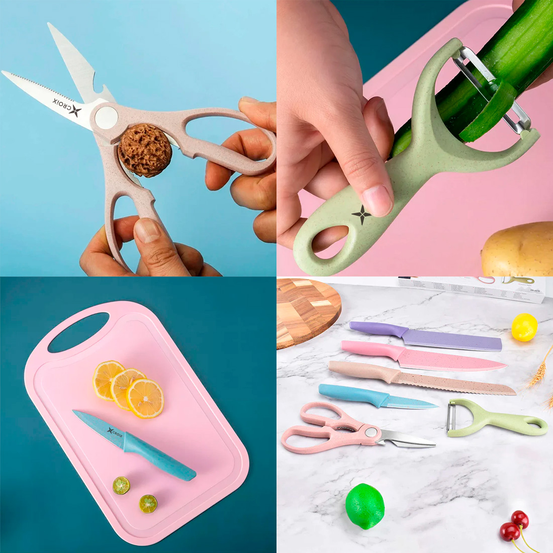 SET CUCHILLOS DE COCINA CROIX 7 PIEZAS TABLA TIJERA PELADOR - 8