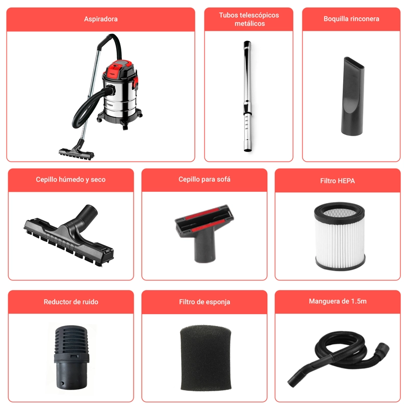 ASPIRADORA INDUSTRIAL POLVO Y AGUA NAPPO 20L 1300W - 2