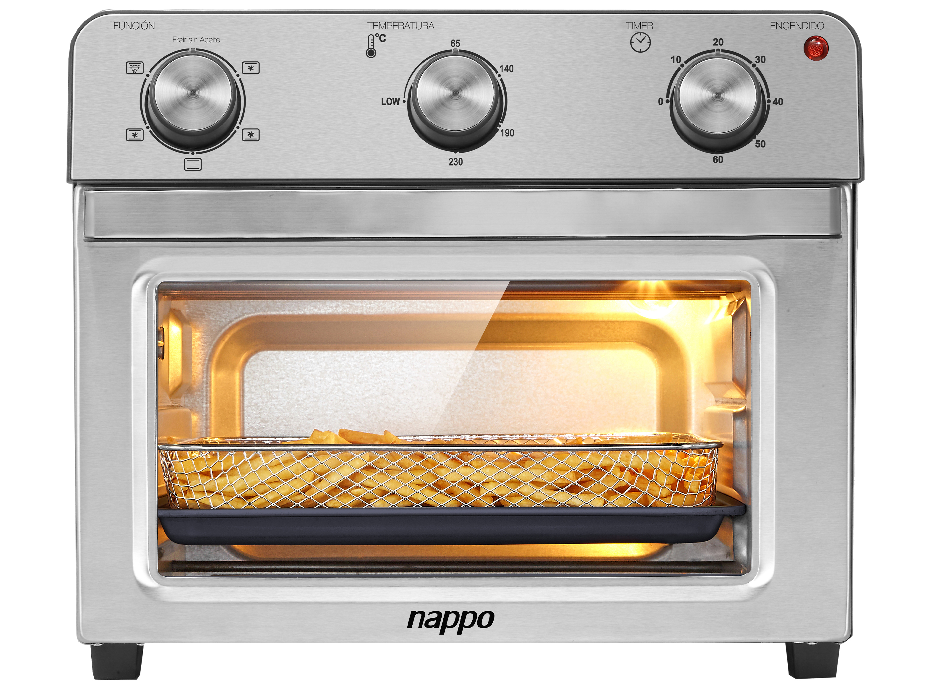 HORNO FREIDORA NAPPO 22L SIN ACEITE 1500W GRILL + ACCESORIOS