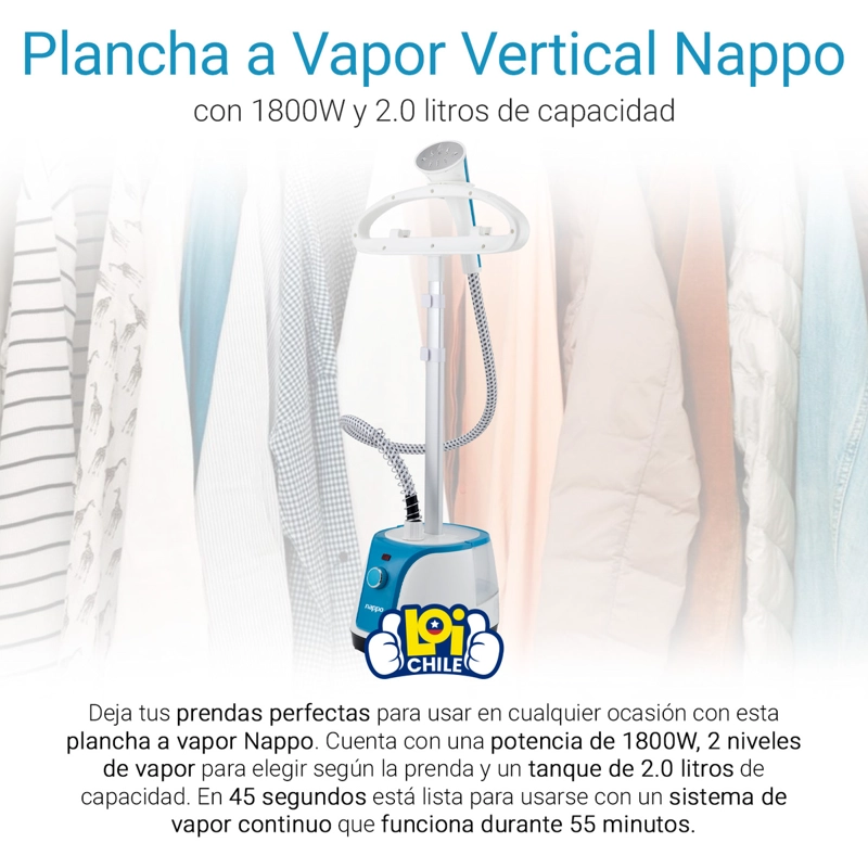 PLANCHA A VAPOR VERTICAL NAPPO 1800W REGULABLE 2L - 6
