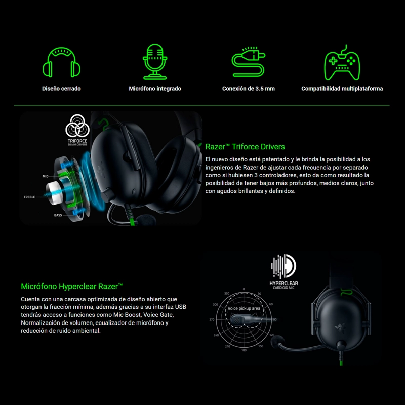 AUDÍFONOS GAMER RAZER HEADSET BLACKSHARK V2 X BLANCO - 7