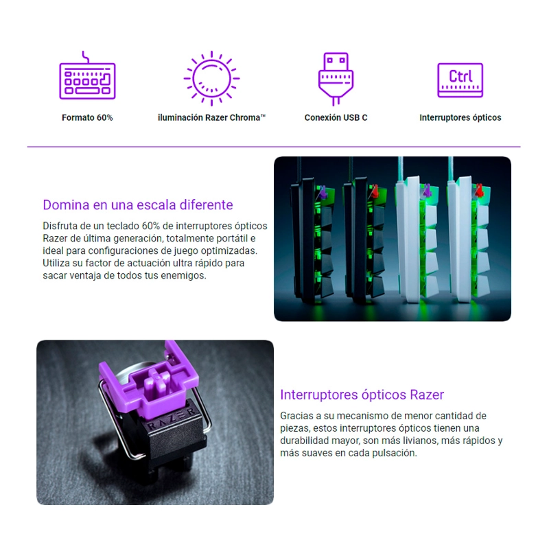 TECLADO WINDOWS RAZER HUNTSMAN MINI PURPLE SWITCH MERCURY - 4
