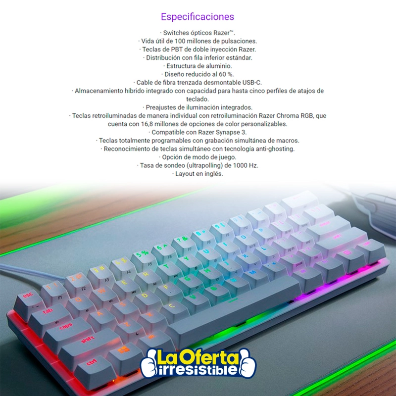 TECLADO WINDOWS RAZER HUNTSMAN MINI PURPLE SWITCH MERCURY - 6