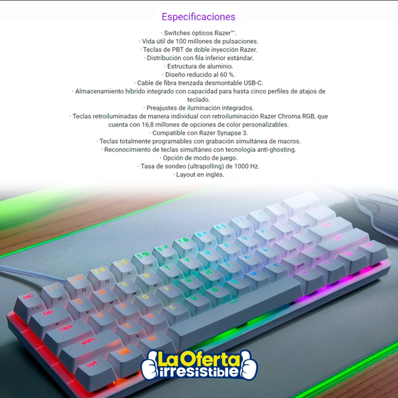 TECLADO GAMER WINDOWS RAZER HUNTSMAN MINI RED SWITCH MERCURY - 6