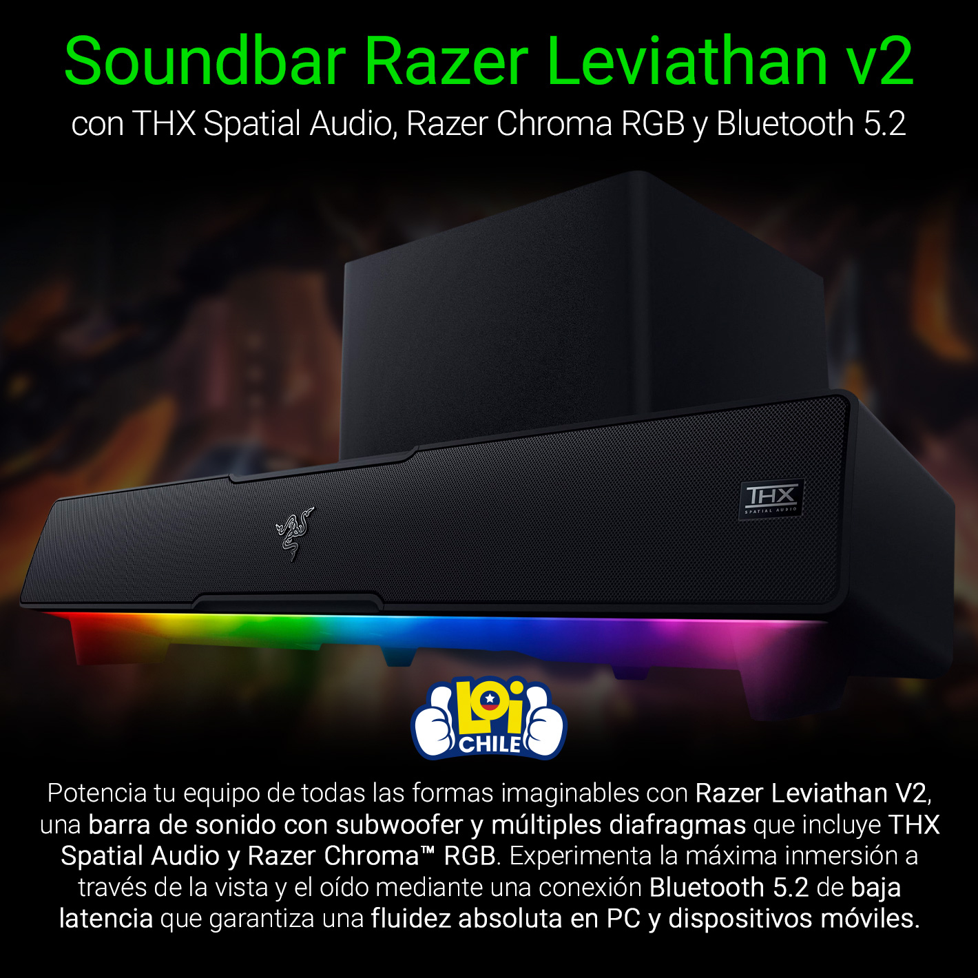 PARLANTE GAMER RAZER LEVIATHAN V2 SUBWOOFER 65W BLUETOOTH - 2
