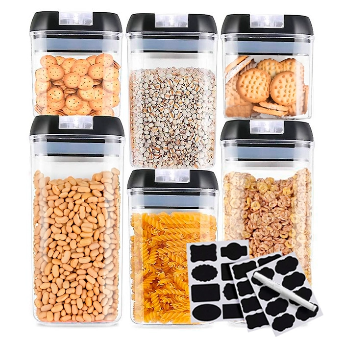 SET DE 6 RECIPIENTES HERME TICOS CROIX APILABLES + ETIQUETAS - NEGRO - 1
