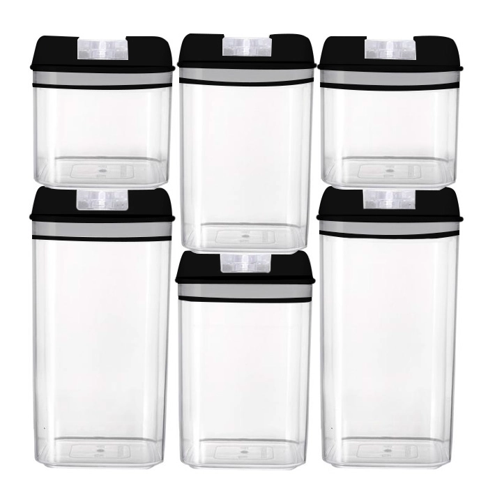 SET DE 6 RECIPIENTES HERME TICOS CROIX APILABLES + ETIQUETAS - NEGRO - 2