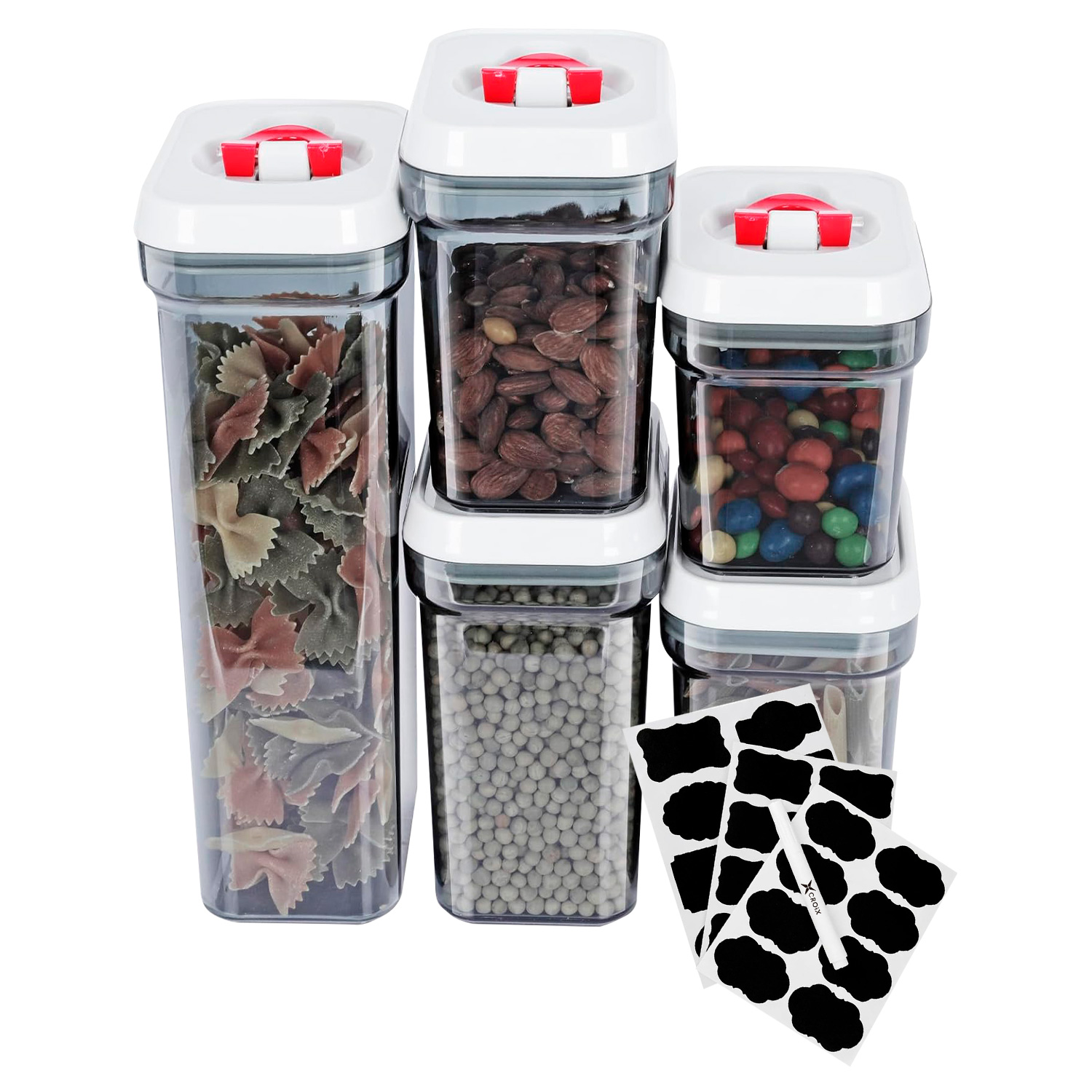 SET DE 5 RECIPIENTES HERMÉTICOS CROIX APILABLES + ETIQUETAS - 1