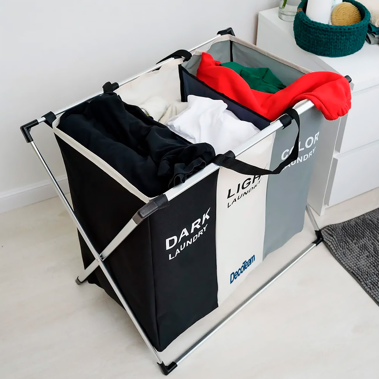 CESTO TRIPLE PARA ROPA DECOTEAM DESMONTABLE TELA OXFORD 600D - 3