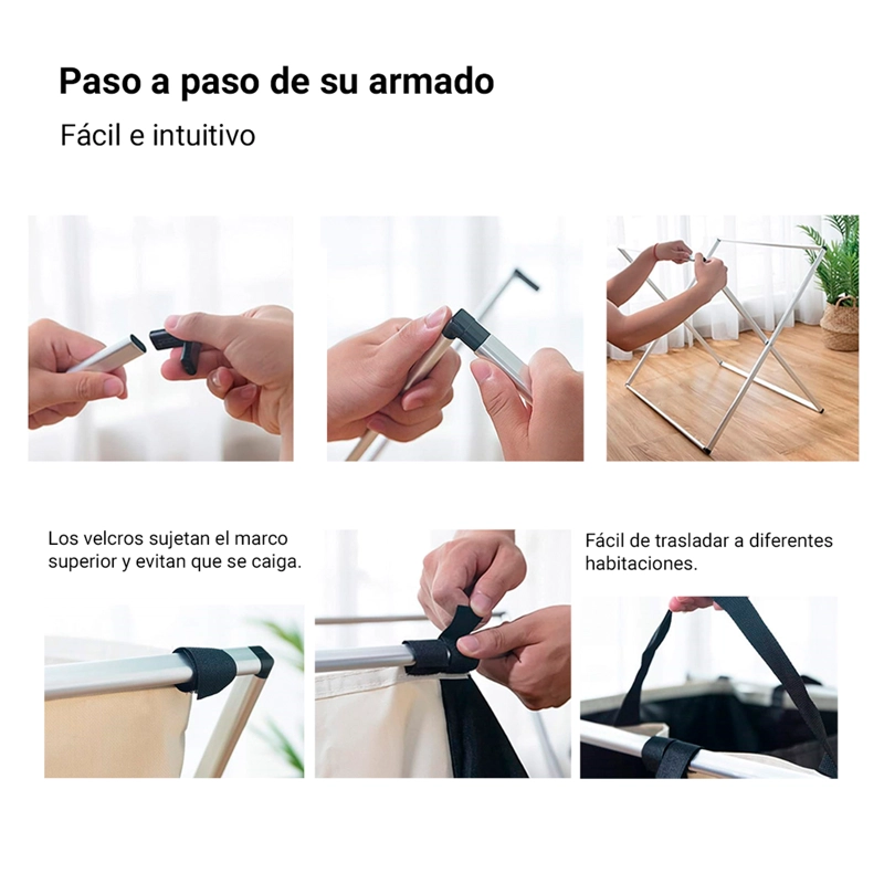 CESTO TRIPLE PARA ROPA DECOTEAM DESMONTABLE TELA OXFORD 600D - 4