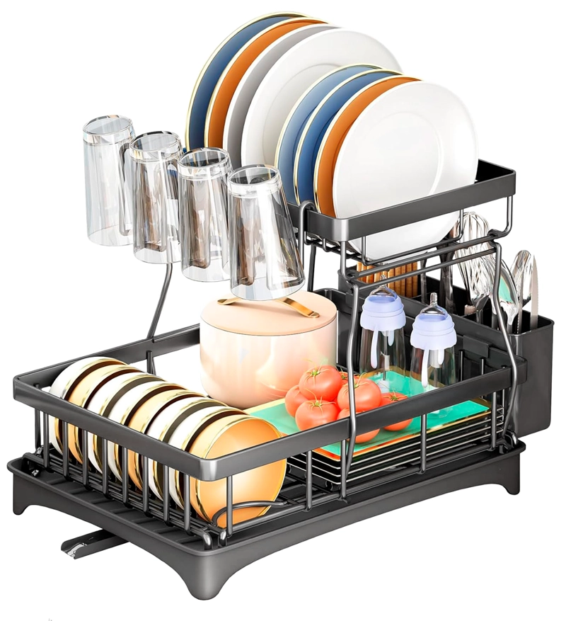 ESCURRIDOR DE PLATOS DECOTEAM 2 EN 1 DESAGÜE AJUSTABLE - 1