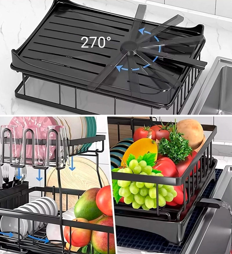 ESCURRIDOR DE PLATOS DECOTEAM 2 EN 1 DESAGÜE AJUSTABLE - 6