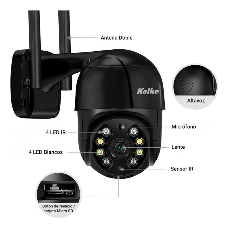 CAMARA DE SEGURIDAD KOLKE PTZ 3MP VISION NOCTURNA COLOR - 2
