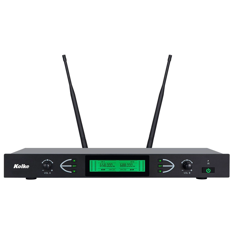 SET DE MICROFONOS INALAMBRICOS KOLKE UHF IR 60M 2 CANALES - 2