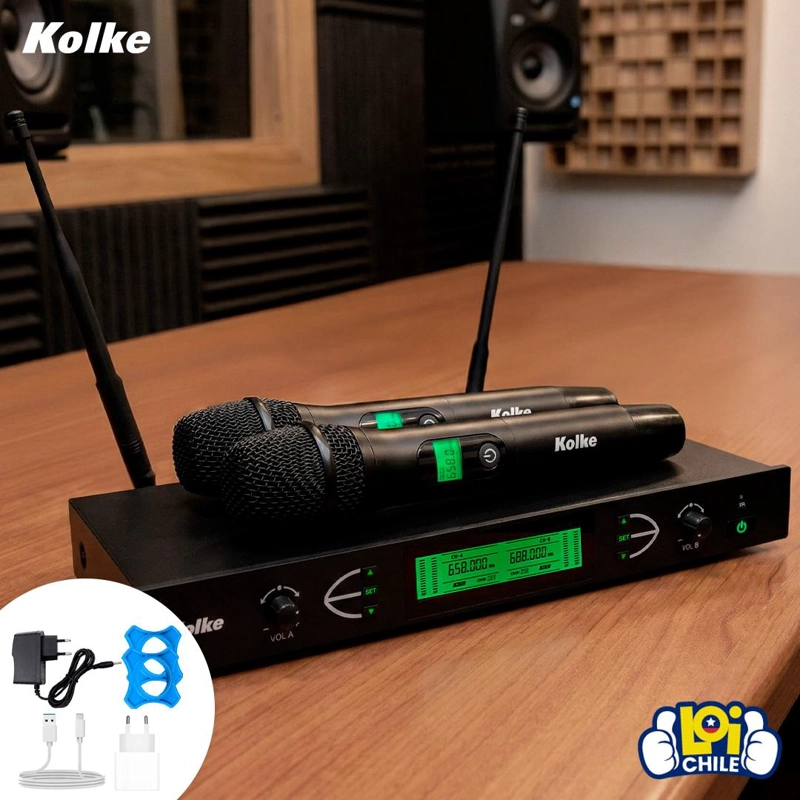 SET DE MICROFONOS INALAMBRICOS KOLKE UHF IR 60M 2 CANALES - 7