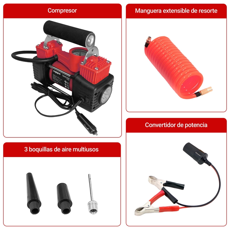 COMPRESOR DE AIRE NAPPO PORTATIL 300W 150PSI CON LINTERNA - 2