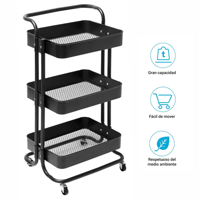 CARRO ORGANIZADOR METALICO DECOTEAM 3 ESTANTES CON RUEDAS - 2