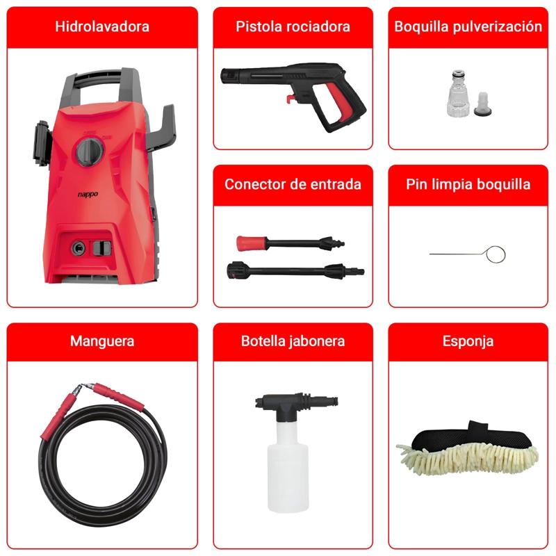 HIDROLAVADORA NAPPO 1500W ALTA PRESION 120BAR CON JABONERA - 2