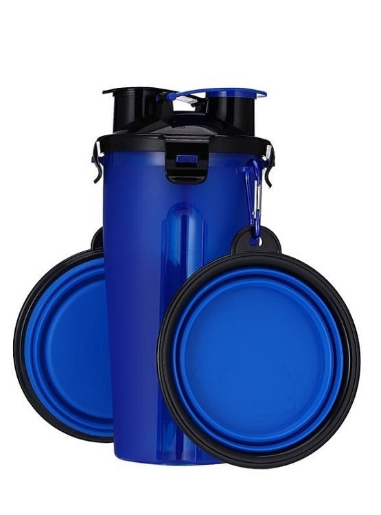 SET PERROS GATOS WINPET BOTELLA 2X1 AGUA COMIDA + 2 PLATOS PLEGABLES PASEOS NARANJO - 1