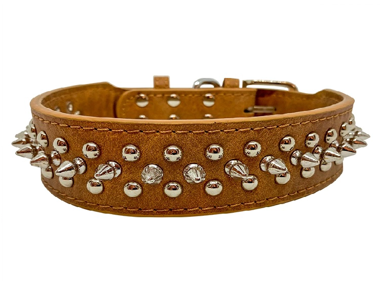 COLLAR PERROS TACHAS PLATEADAS WINPET CAFÉ TALLA L - 1