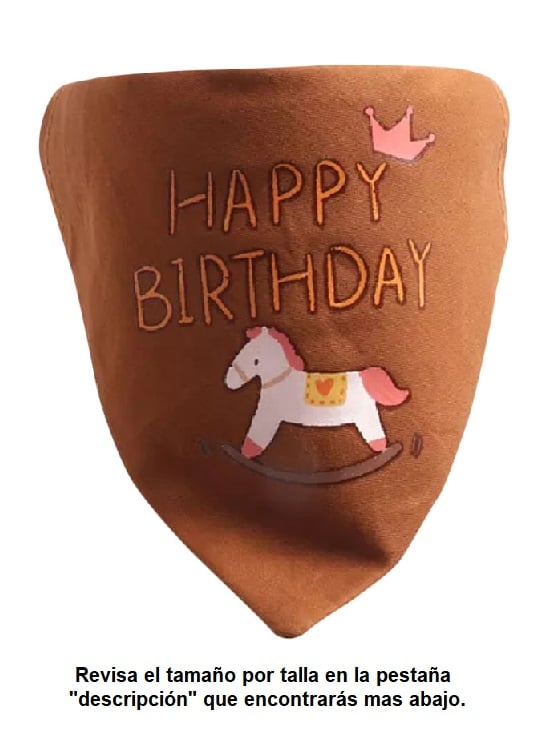 BANDANA PERROS GATOS FELIZ CUMPLEAÑOS WINPET CAFÉ TALLA S - 1