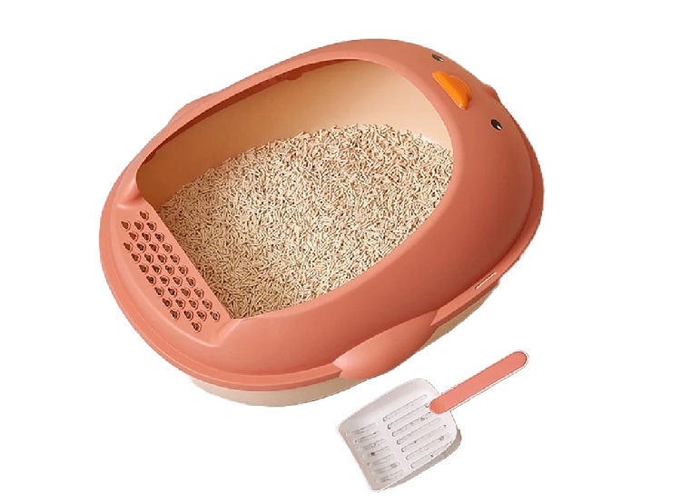 ARENERO PARA GATOS ANTISALPICADURAS + PALA SWEET ROSADO- 45X36CM - 2
