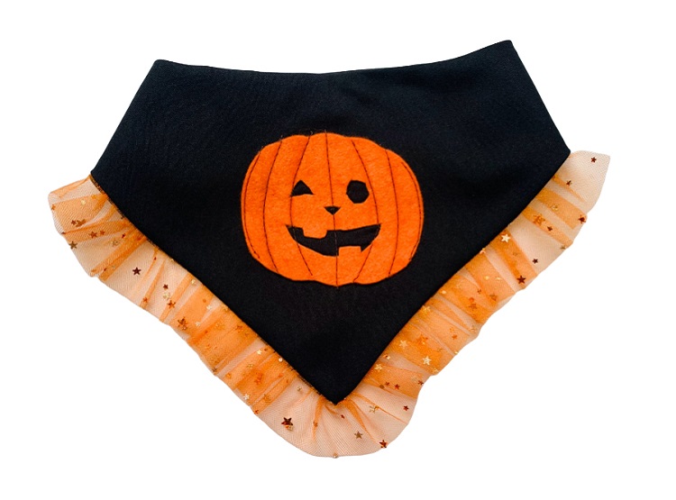 BANDANA DISFRAZ DE HALLOWEEN PARA PERROS Y GATOS CALABAZA GLITER S - 1