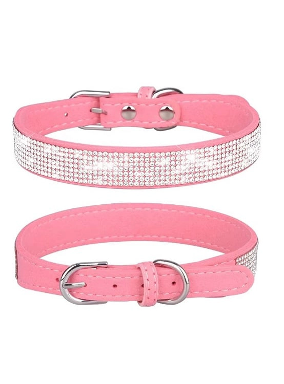 COLLAR CON BRILLANTES GLAM PARA PERROS - ROSADO XL - 3