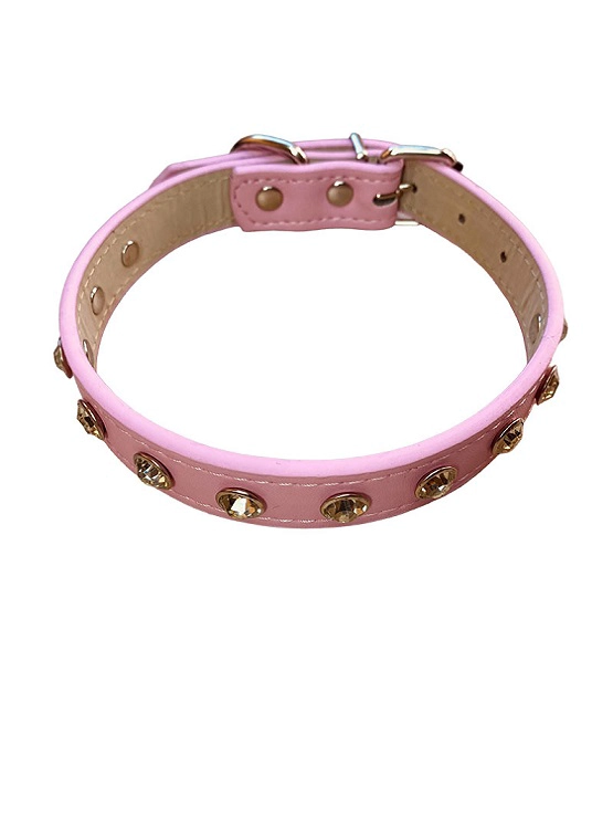 COLLAR PARA PERRITAS CON BRILLANTES GRANDES – S ROSADO - 3