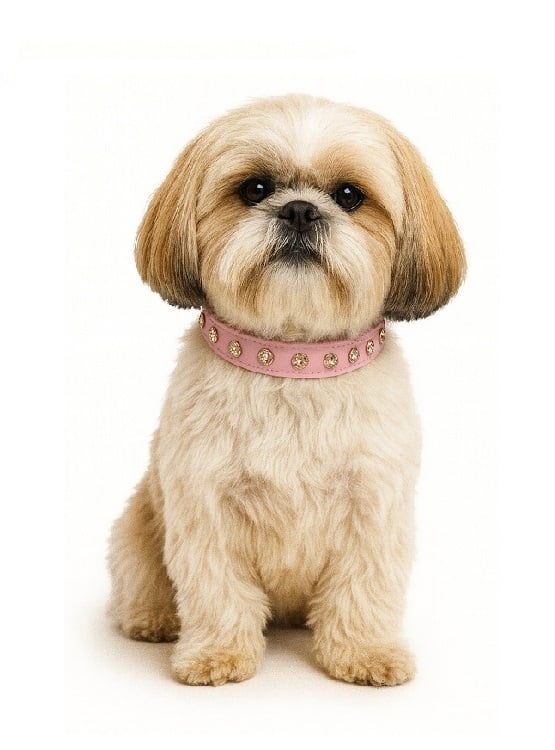 COLLAR PARA PERRITAS CON BRILLANTES GRANDES – M ROSADO - 1