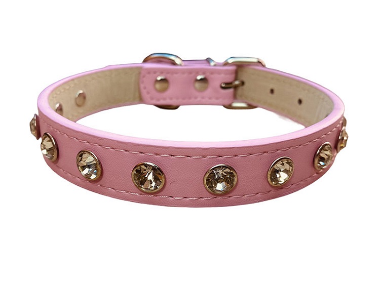 COLLAR PARA PERRITAS CON BRILLANTES GRANDES – M ROSADO - 2