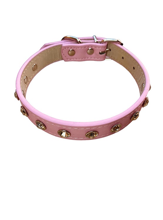 COLLAR PARA PERRITAS CON BRILLANTES GRANDES – M ROSADO - 3