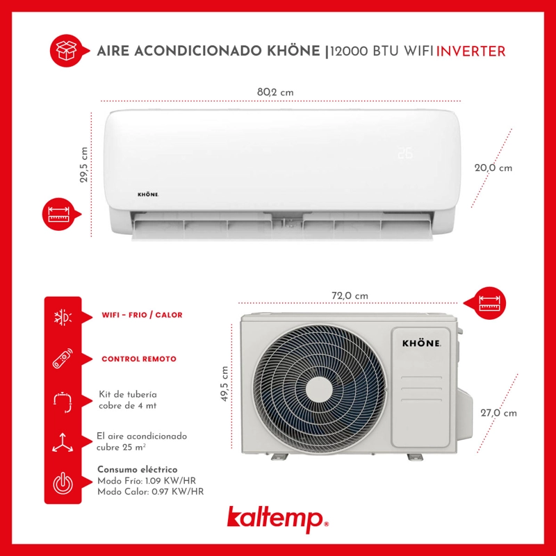 AIRE ACONDICIONADO KALTEMP 12.000 BTU WIFI INVERTER - 7