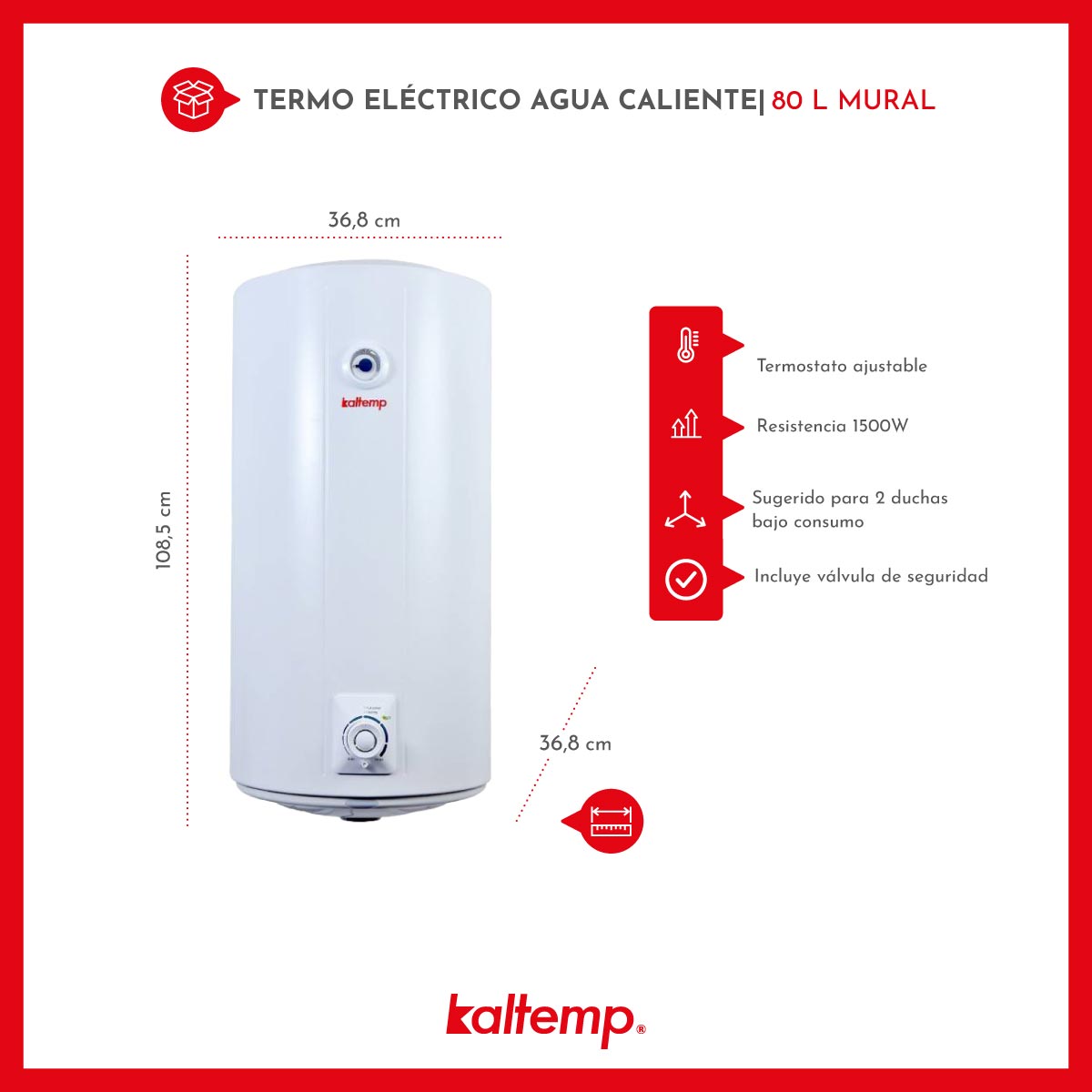 TERMO ELÉCTRICO KALTEMP AGUA CALIENTE 80 L MURAL - 6