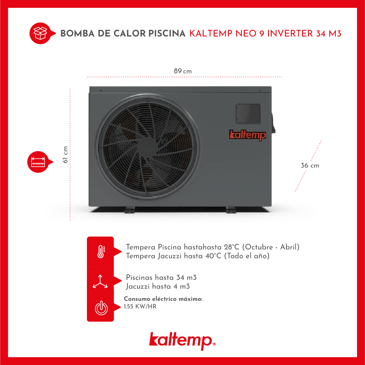 BOMBA DE CALOR KALTEMP POOLTEMP NEO 9 INVERTER 34 M3 - 8