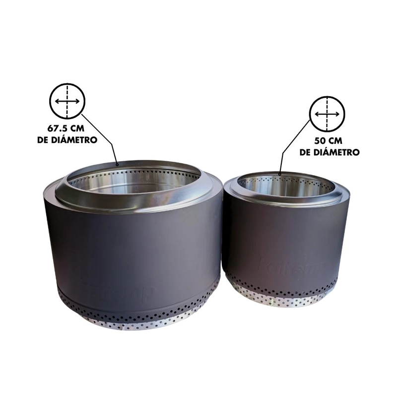 BRASERO K-FIRE NEGRO 70 KALTEMP + BASE |SIN HUMO ACERO INOXIDABLE - 7