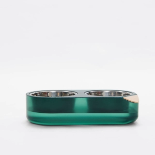 COMEDERO PERROS GATOS DOBLEPEQUEÑO PIDAN ACERO INOXIDABLE BOWL VERDE - 1