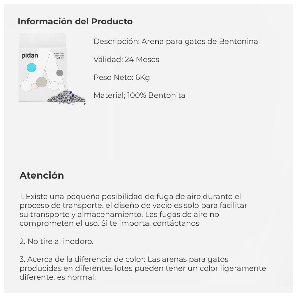 ARENA SANITARIA GATOS PIDAN PD1601O1 BENTONITA 6 KG - 2