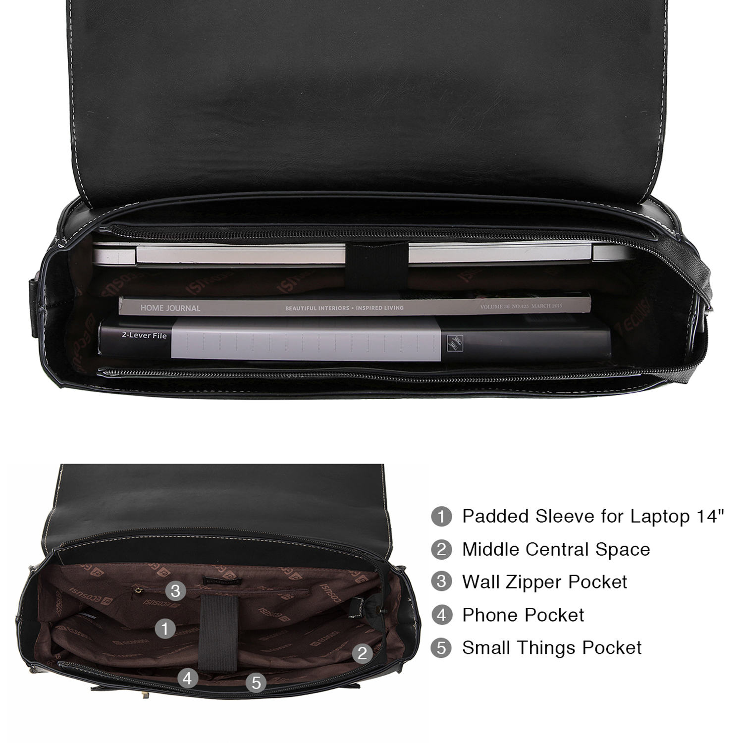 ECOSUSI MALETÍN & MOCHILA CLASSIC PARA LAPTOP 15.6'- NEGRO - 3
