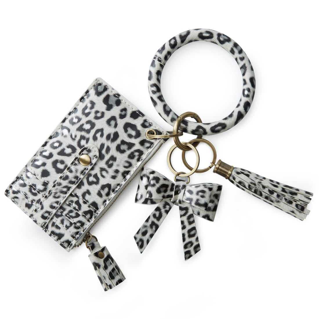 ECOSUSI LLAVERO DE PULSERA CON BORLA Y LAZO - LEOPARDO BLANCO - 1