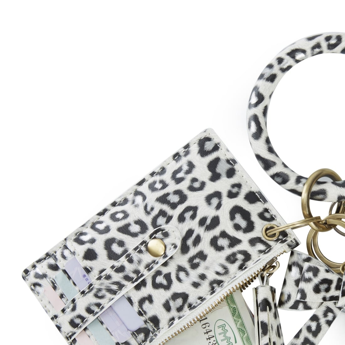 ECOSUSI LLAVERO DE PULSERA CON BORLA Y LAZO - LEOPARDO BLANCO - 2
