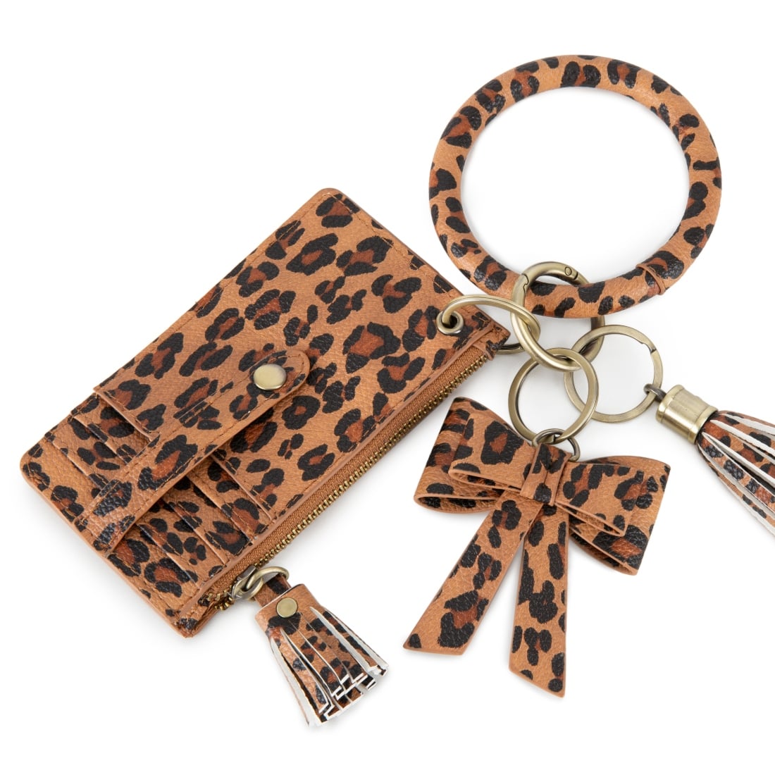 ECOSUSI LLAVERO DE PULSERA CON BORLA Y LAZO  - LEOPARDO MARRÓN - 1